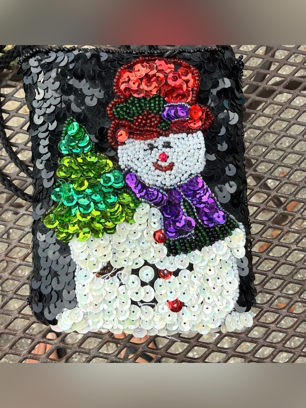 Winter Christmas Snowman Sequined Beaded Crossbody Shoulder Handbag Coin Purse
